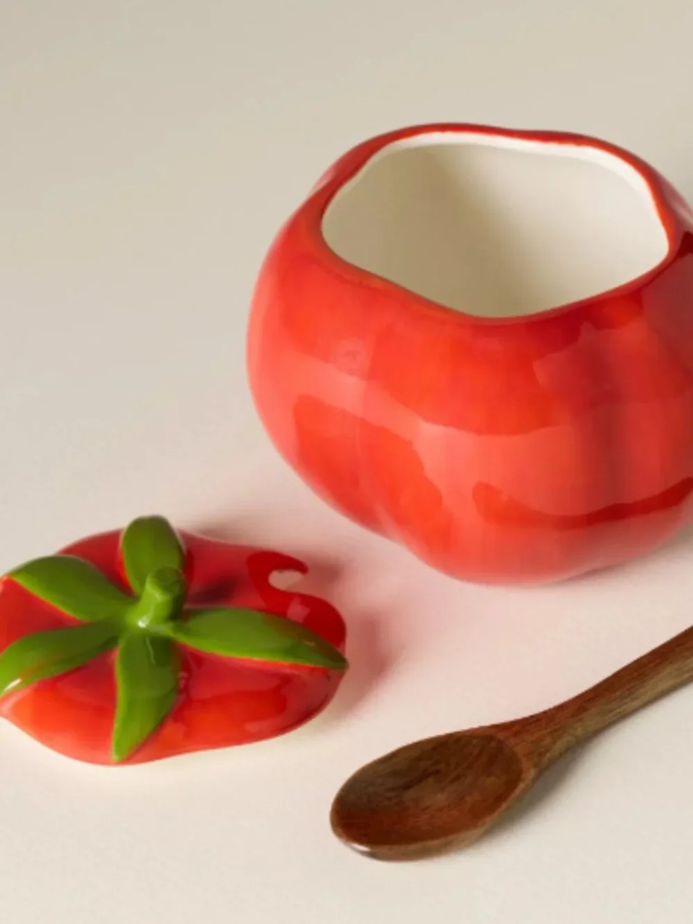 New Anthropologie Damson Madder Stoneware Tomato Sugar Bowl and Spoon